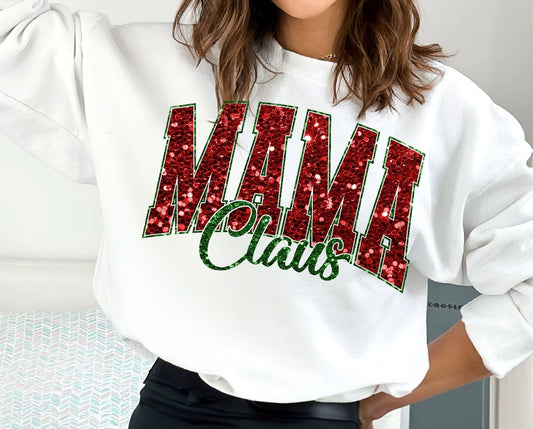 Christmas Faux Glitter Mama Claus - Gildan Crew