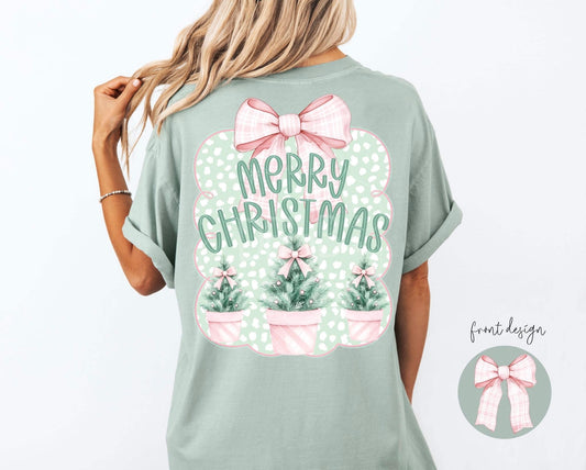 Pink Merry Christmas Trees Tee - Comfort Colors