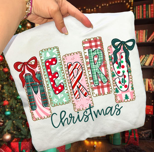 Merry Christmas Preppy Bow - Gildan Crew