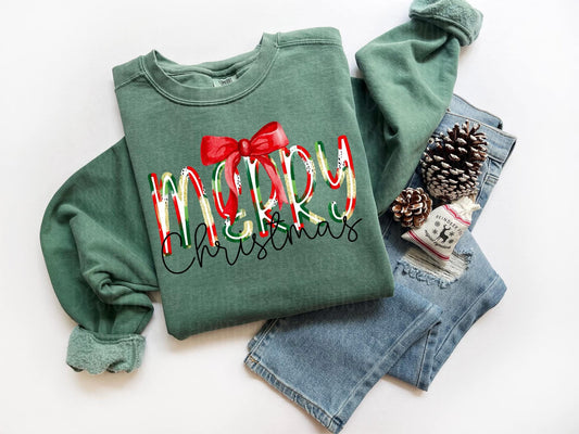 Merry Christmas Red Bow Long Sleeves - Comfort Colors